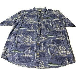 Island Blue Hawaiian Shirt Mens 2XL Large Short Sleeve Cotton‎ Rayon Blend